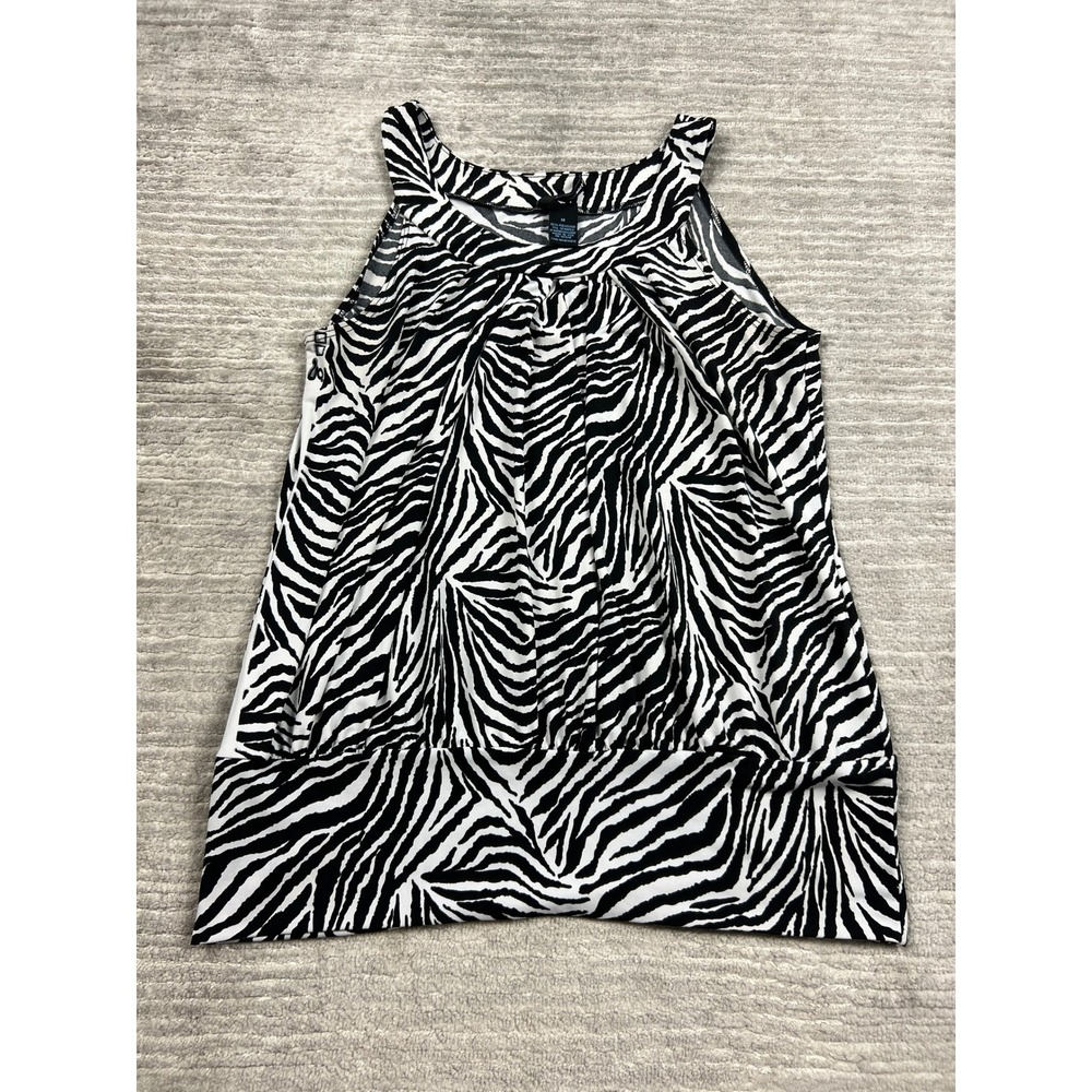Saint Tropez West Top Womens Medium Black White Zebra Print High Neck Sleeveless